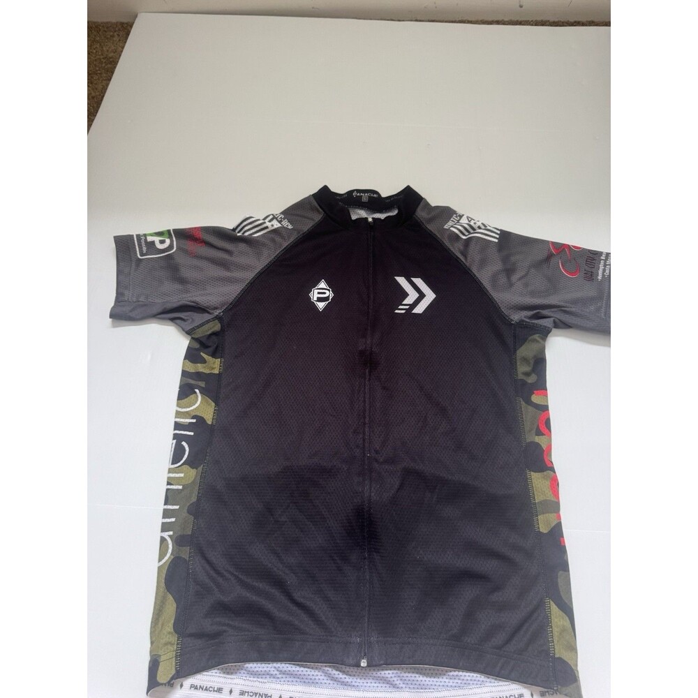 Panache Athletic Recon Cycling Jersey Men’s Large Black Camo Full Zip Bike Shirt